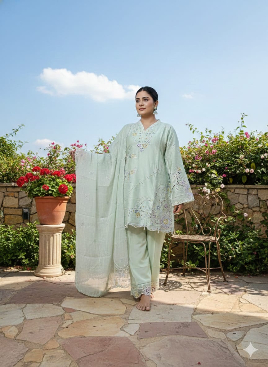 Elegant Light Pastel Pakistani Cord Set with Dupatta
