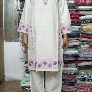 Elegant White & Light Purple Embroidered Co-Ord Set with Dupatta