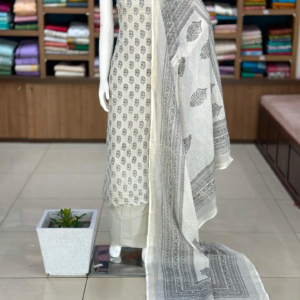 Block Printed Cotton Suit Set with Kota Doria Dupatta
