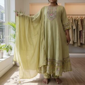 Elegant Pastel Green Embroidered Suit Set