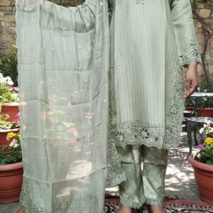 Pastel Green Embroidered 3-Piece Suit Set