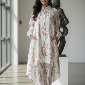 Stylish White & Brown Western Co-Ord Set