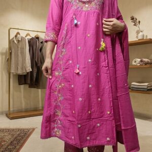 bright pink embroidered dress set